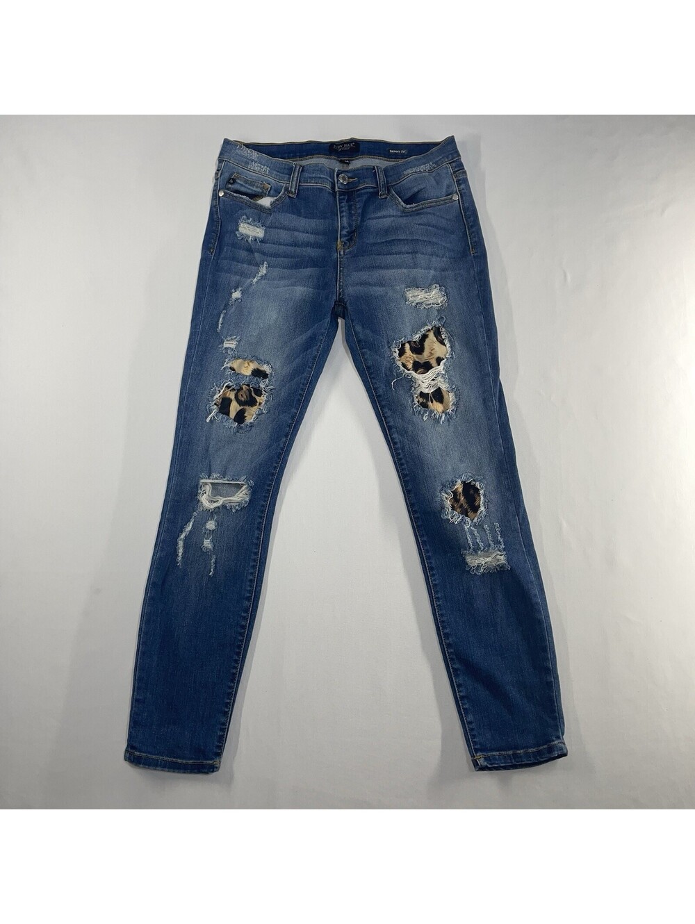Judy Blue Jeans Womens 11/30 Blue Stretch Skinny Fit Faded Distressed Leopard